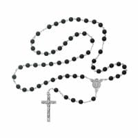 Långt radband halsband av svart glas metall glaspärlor rosary