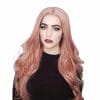 Lang rod rosat ljus peruk realistisk fargad lockig syntetisk peruk cosplay rollspel 3