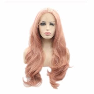 Lang rod rosat ljus peruk realistisk fargad lockig syntetisk peruk cosplay rollspel 4
