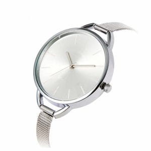 Stilren minimalistisk klocka silver tunnt mesh metall armband armbandsur med stalarmband 2