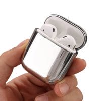 Apple airpods 1 2 skyddsfodral silver metall metallic fodral case skal silvrigt glansigt glansande bling 3