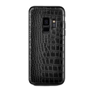Samsung galaxy s9 plus svart lader skinn krokodil mobilskal skal krokodilskinn fodral mobilfodral tunnt pu
