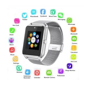 Smart watch klocka med silvrigt mesh armband metall silver android kamera stegraknare fitness tracker pedometer 3