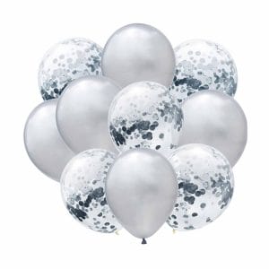 10 pack silver metallic konfettiballonger konfetti ballonger