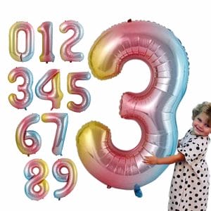 Stora sifferballonger ballonger siffror flerfargad regnbage metallic fodelsedag fest 102cm 0 9